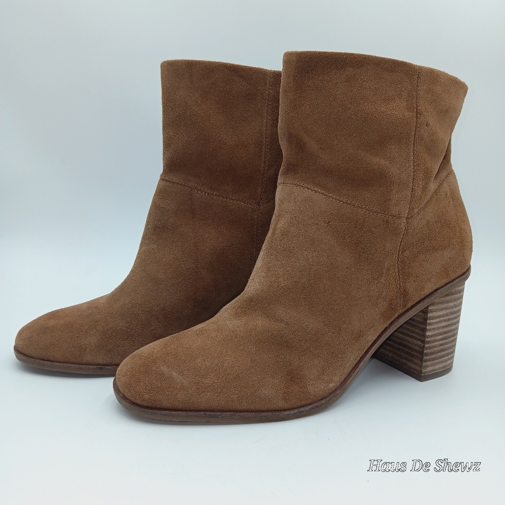 Lucky Brand caramel Brown suede ankle bootie Sz 10